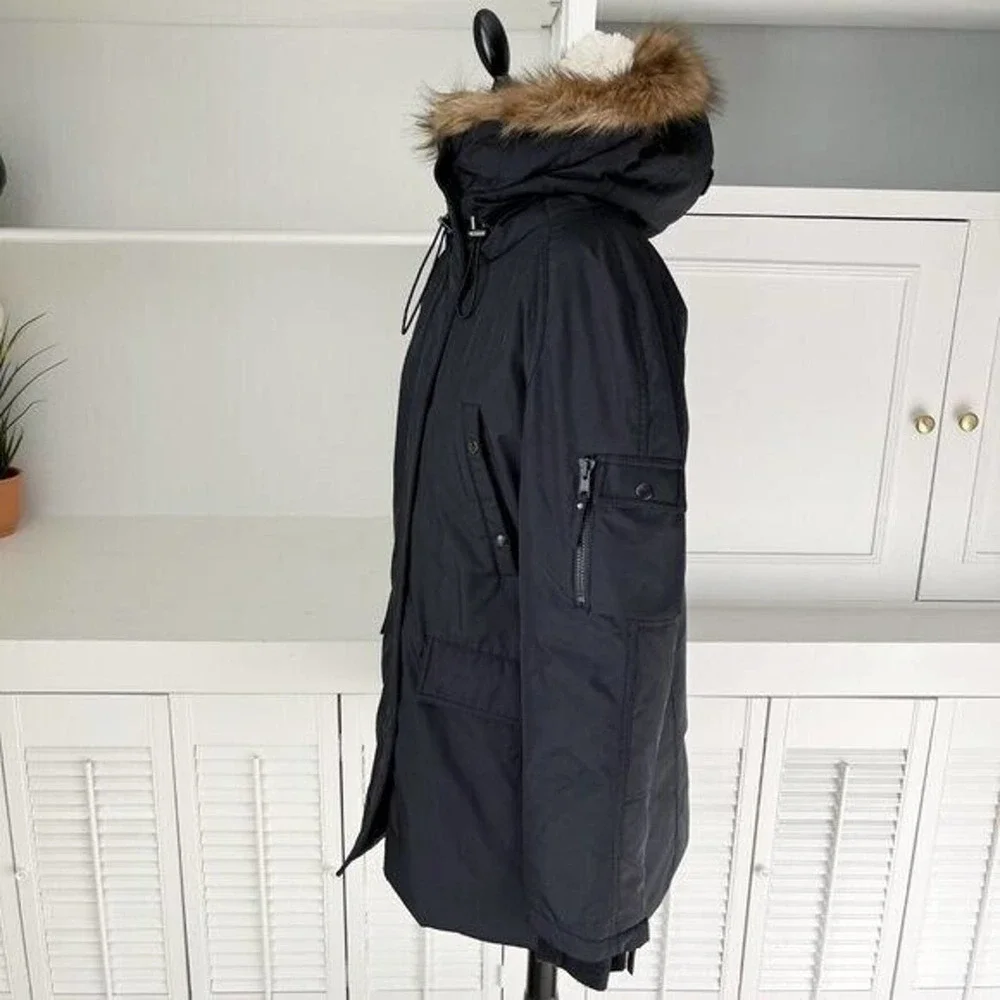 S13/NYC Black Faux Fur Trim Sherpa Hooded Anorak Jacket Size XL - Picture 3 of 9